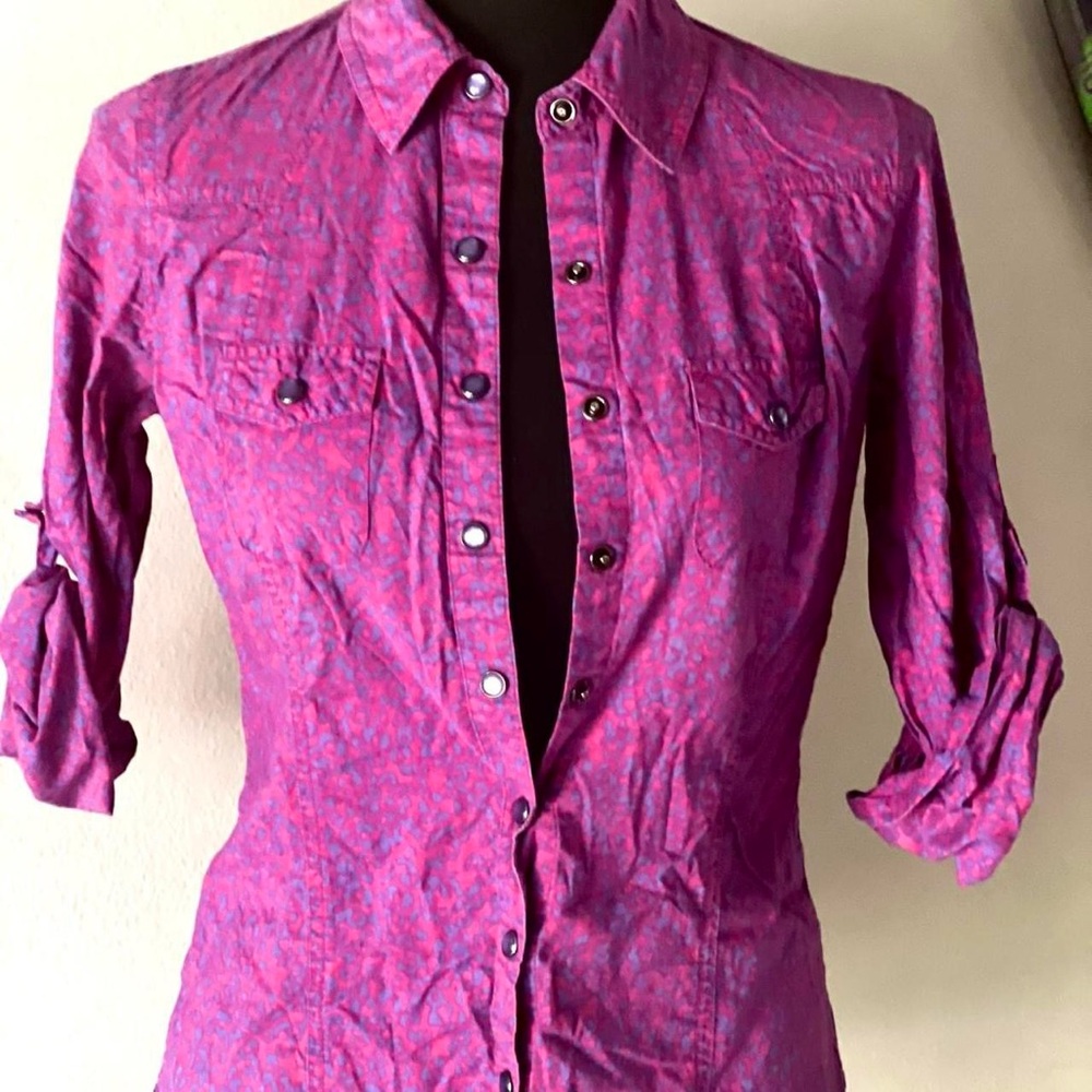 Nollie Vibrant Vintage Y2K Purple + Pink Leopard Blouse
